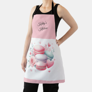 Cute Pink and White Macaron Hearts Personalized Apron