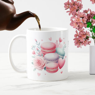 Cute Pink and White Macaron & Hearts Personalized Coffee Mug