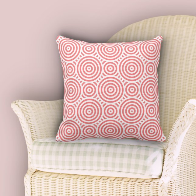 Cute Pink and White Nested Circle Pattern Throw Pillow (Cute Pink and White Nested Circle Pattern Throw Pillow, Dining Room)