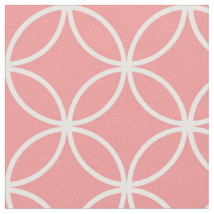 Cute Pink and White Overlapping Circles Pattern Fabric