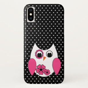 Cute Pink and White Owl Polka Dots Pattern iPhone X Case