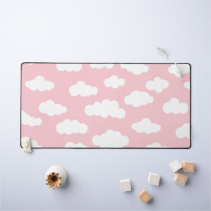 Cute Pink and White Pastel Clouds Desk Mat