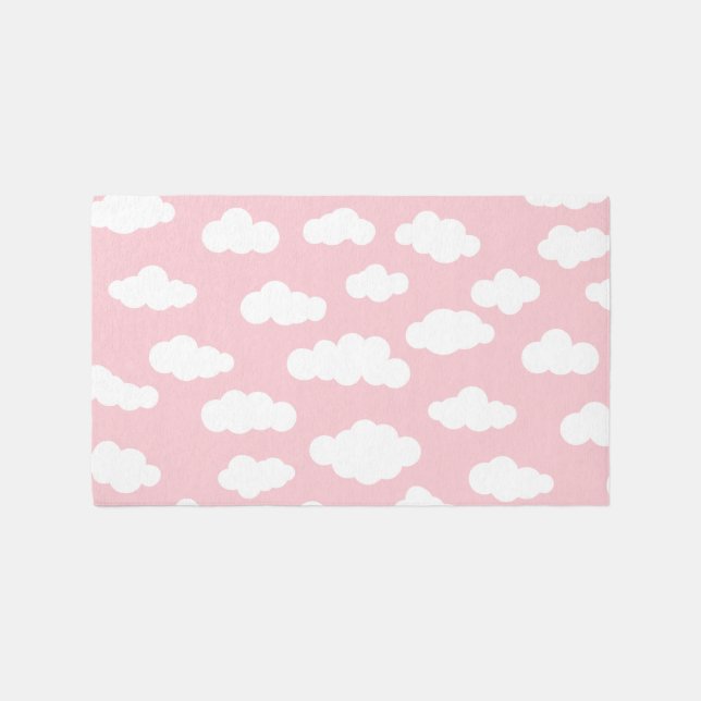 Cute Pink and White Pastel Clouds Nursery Rug (Front)