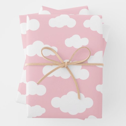 Cute Pink and White Pastel Clouds  Wrapping Paper Sheets