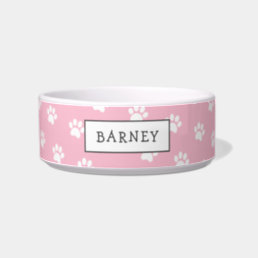 Cute pink and white paw print  pet  bowl