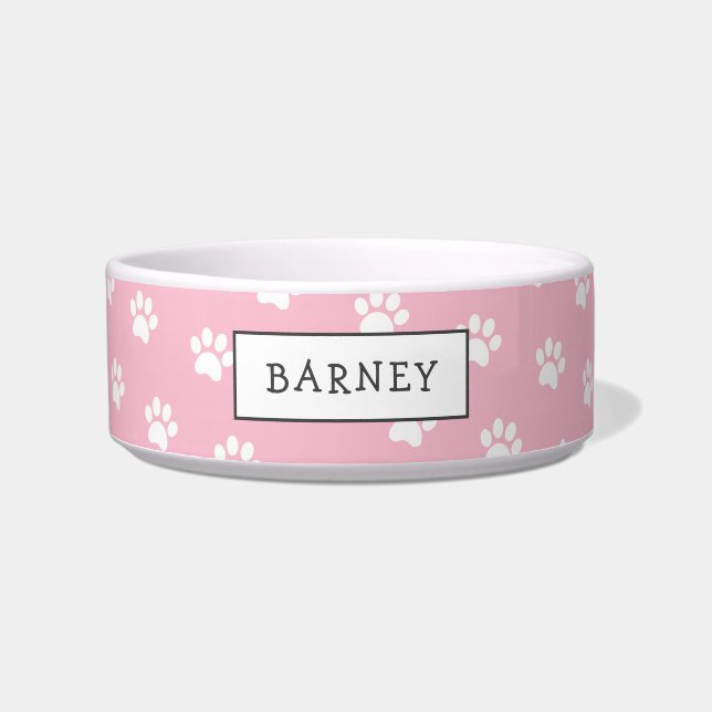 Cute pink and white paw print  pet  bowl (Front)
