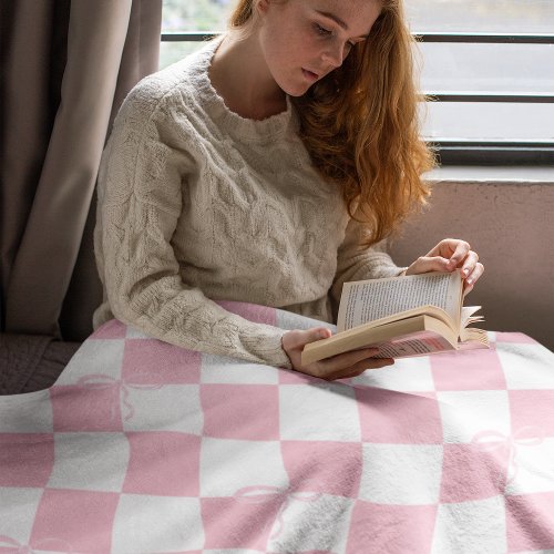 Cute Pink and White Plaid with Ribbons Sherpa Blanket