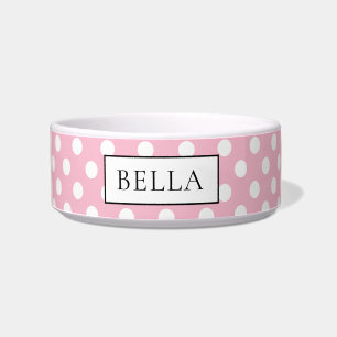 Cute pink and white polkadot personalized bowl
