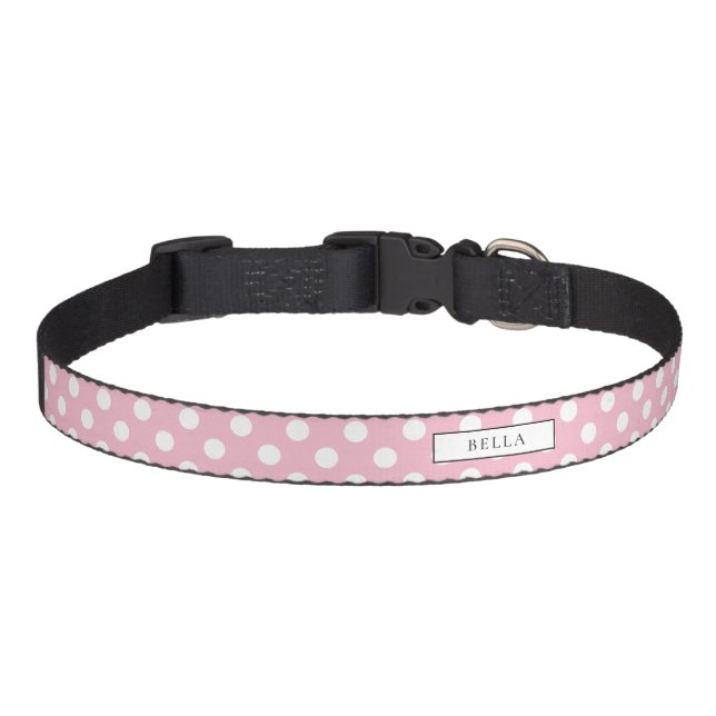 Cute pink and white polkadot  pet collar (Front)