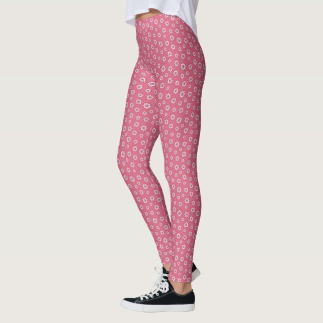 Cute "Pink and White Small Print" Yoga Leggings (Left)