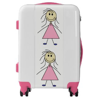 Pink and White Girl Stick Figures Luggage