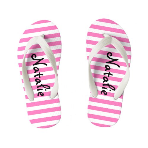 Cute Pink and White Stripe Personalized Kids Flip Flops