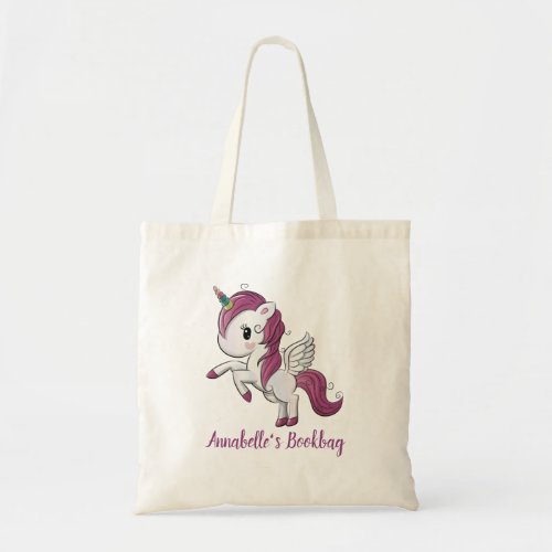 Cute Pink and White Unicorn Personalize Tote Bag