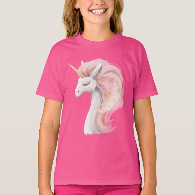 Cute Pink and White Unicorn T-Shirt (Front)
