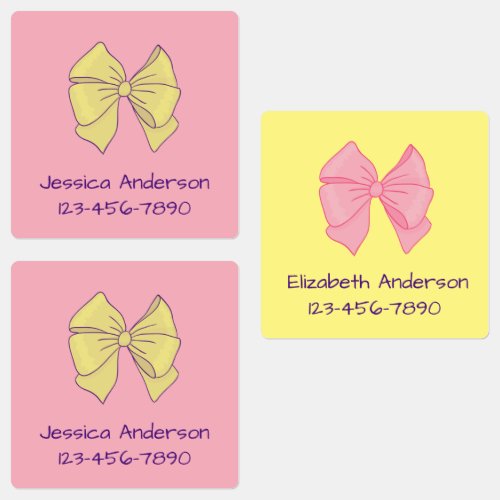 Cute Pink and Yellow Bows  Names for Girls Kids Labels