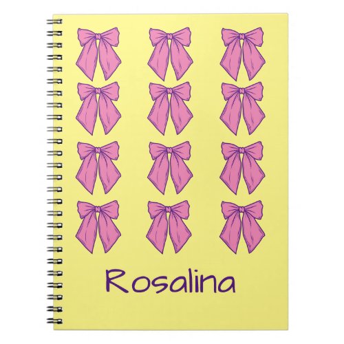 Cute Pink and Yellow Bows Pattern Girls Name Notebook