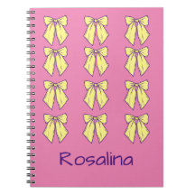 Cute Pink and Yellow Bows Pattern Girl's Name