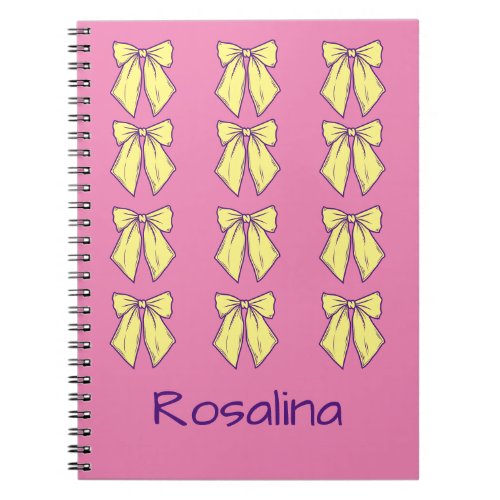 Cute Pink and Yellow Bows Pattern Girls Name Notebook