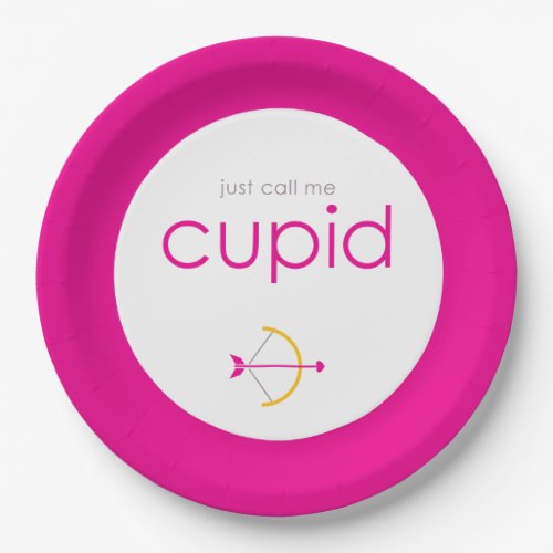 Cute Pink and Yellow Cupid Valentines Day Paper Plates