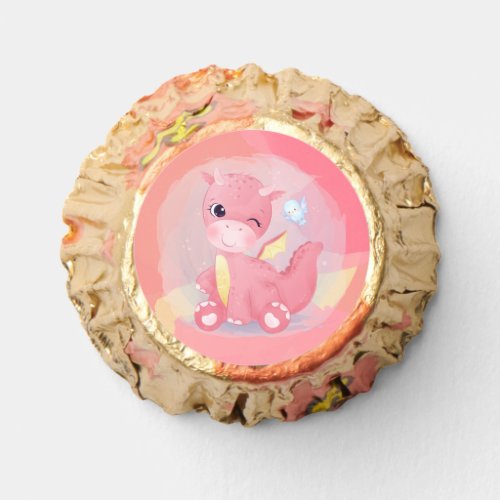Cute Pink and Yellow Dinosaur Baby Shower Reeses Peanut Butter Cups
