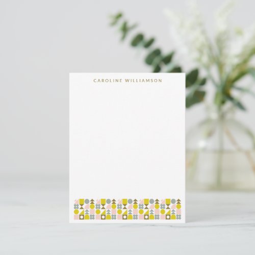 Cute Pink and Yellow Geometric Design Personalized Note Card