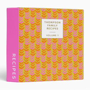 Cute Pink and Yellow Geometric Personalized Recipe 3 Ring Binder