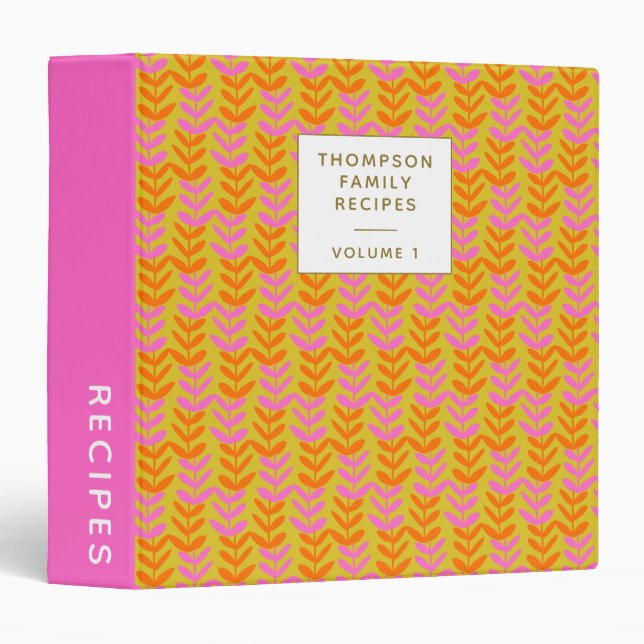 Cute Pink and Yellow Geometric Personalized Recipe 3 Ring Binder (Front/Spine)