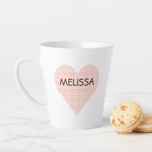 Cute Pink and Yellow Plaid Heart PERSONALIZED Latte Mug