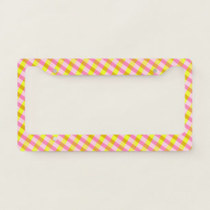 Cute Pink and Yellow Plaid Pattern  License Plate Frame