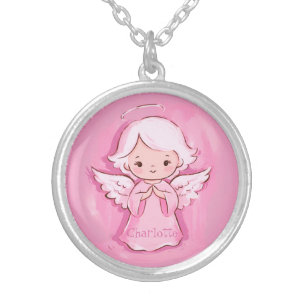 Cute Pink Angel Daughter Silver Plated Necklace