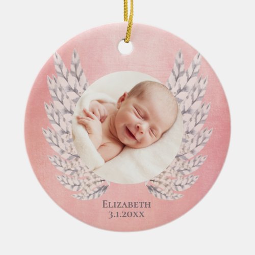 Cute Pink Angel Wings Baby Ceramic Ornament