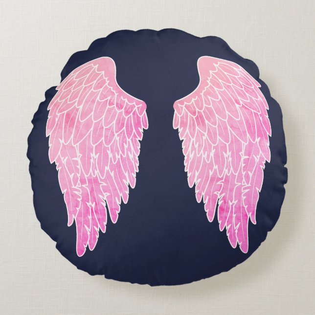 Cute Pink Angel Wings Round Pillow (Front)