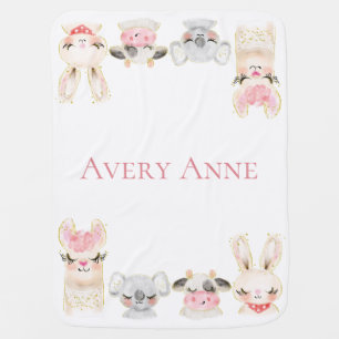 Cute Pink Animal Name Girl Baby Blanket