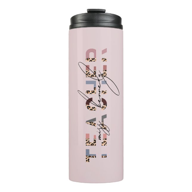 Cute Pink & Animal Print Personalized Teacher Thermal Tumbler (Front)