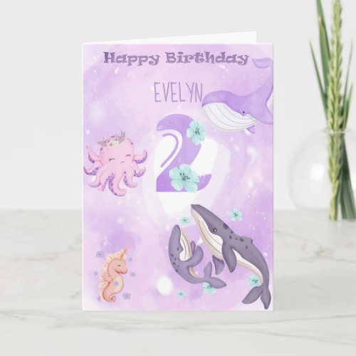 Cute Pink Animals 2nd Birthday Card