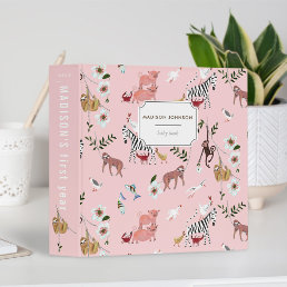 Cute | Pink | Animals Pattern | Sloth | Baby book 3 Ring Binder