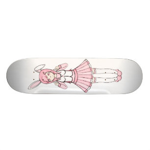 Cute Pink Anime Bunny Girl Lolita Skateboard Deck