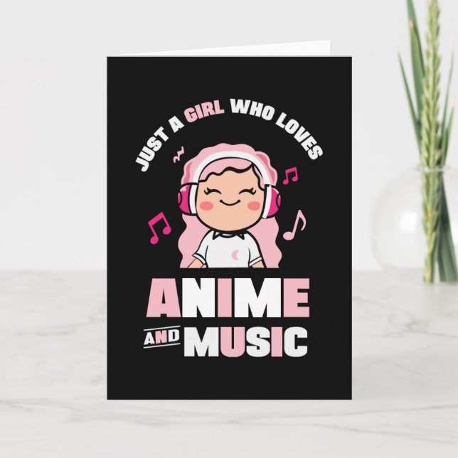 Cute Pink Anime Girl | for Anime & Music Lover Card (Front)