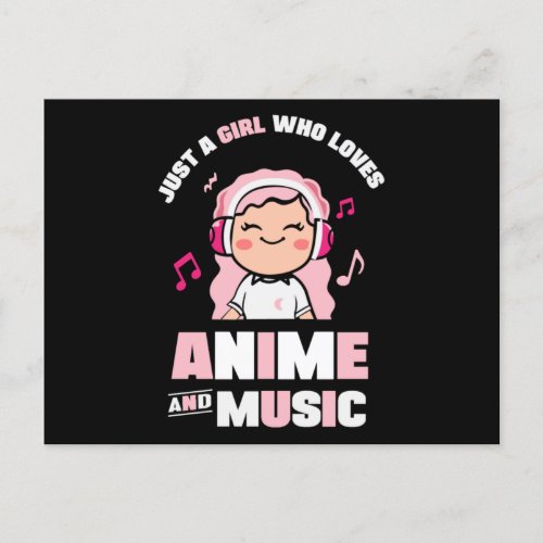 Cute Pink Anime Girl  for Anime  Music Lover Postcard