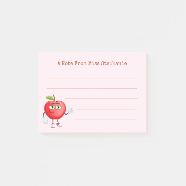 Cute Pink Apple Thumbs Up From Teacher  Post-it Notes (Front)