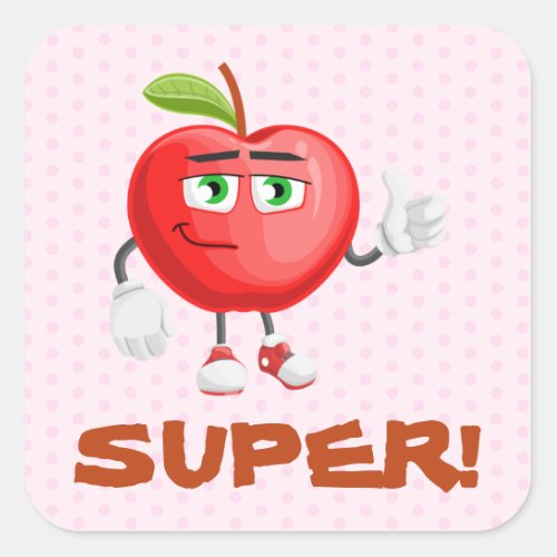 Cute Pink Apple Thumbs Up Super Kids Reward  Square Sticker