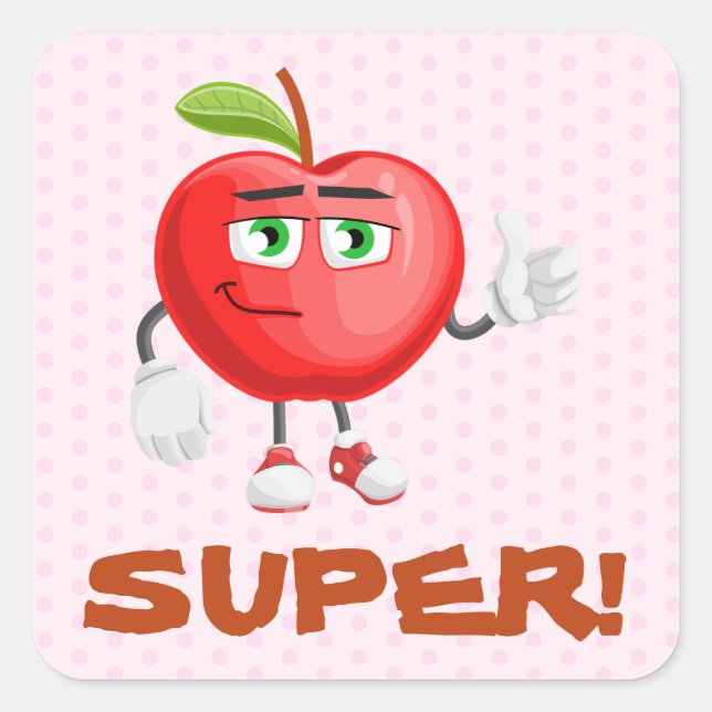 Cute Pink Apple Thumbs Up Super Kids Reward  Square Sticker (Front)