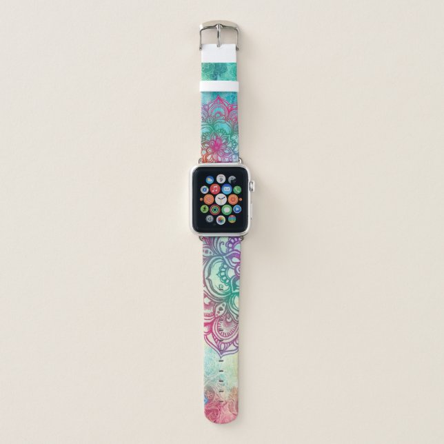 Cute Pink Aqua Maddala Pattern Apple Watch Band (Front)