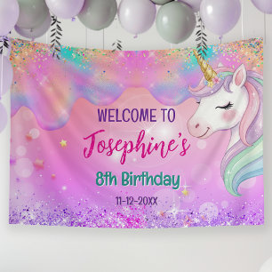 Cute pink aqua unicorn birthday banner