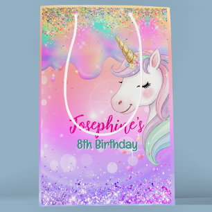 Cute pink aqua unicorn birthday  medium gift bag