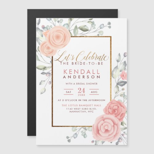 Cute Pink Aquarelle Blooms Spring Bridal Shower Magnetic Invitation