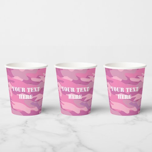 Cute pink army camo camouflage custom paper cups