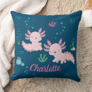 Cute Pink Axolotl Birthday Girl Throw Pillow