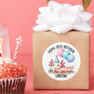 Cute pink axolotl Birthday Party favours Classic Round Sticker