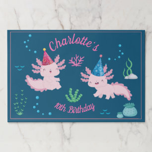 Cute Pink Axolotl Birthday Party Table Placemats